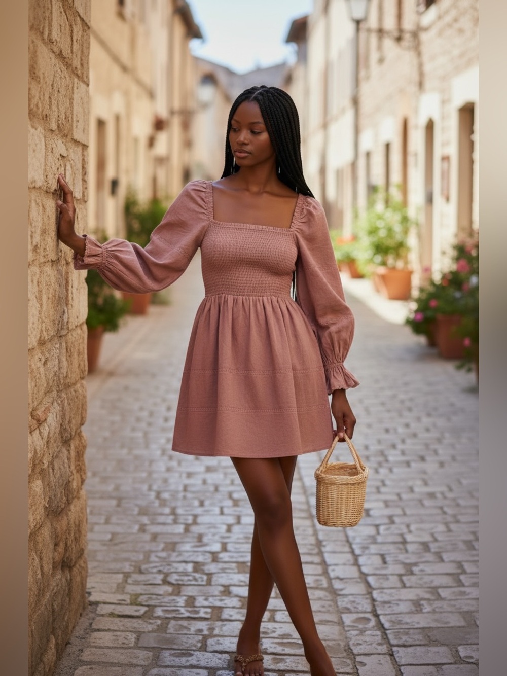 Reformation Praline Smocked Mini Dress Square-Neck Coquette Cottage Romantic 10